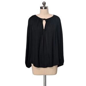 JENNIFER LOPEZ Textured Boho Tie Bust Flowy Black Shirt Blouse M